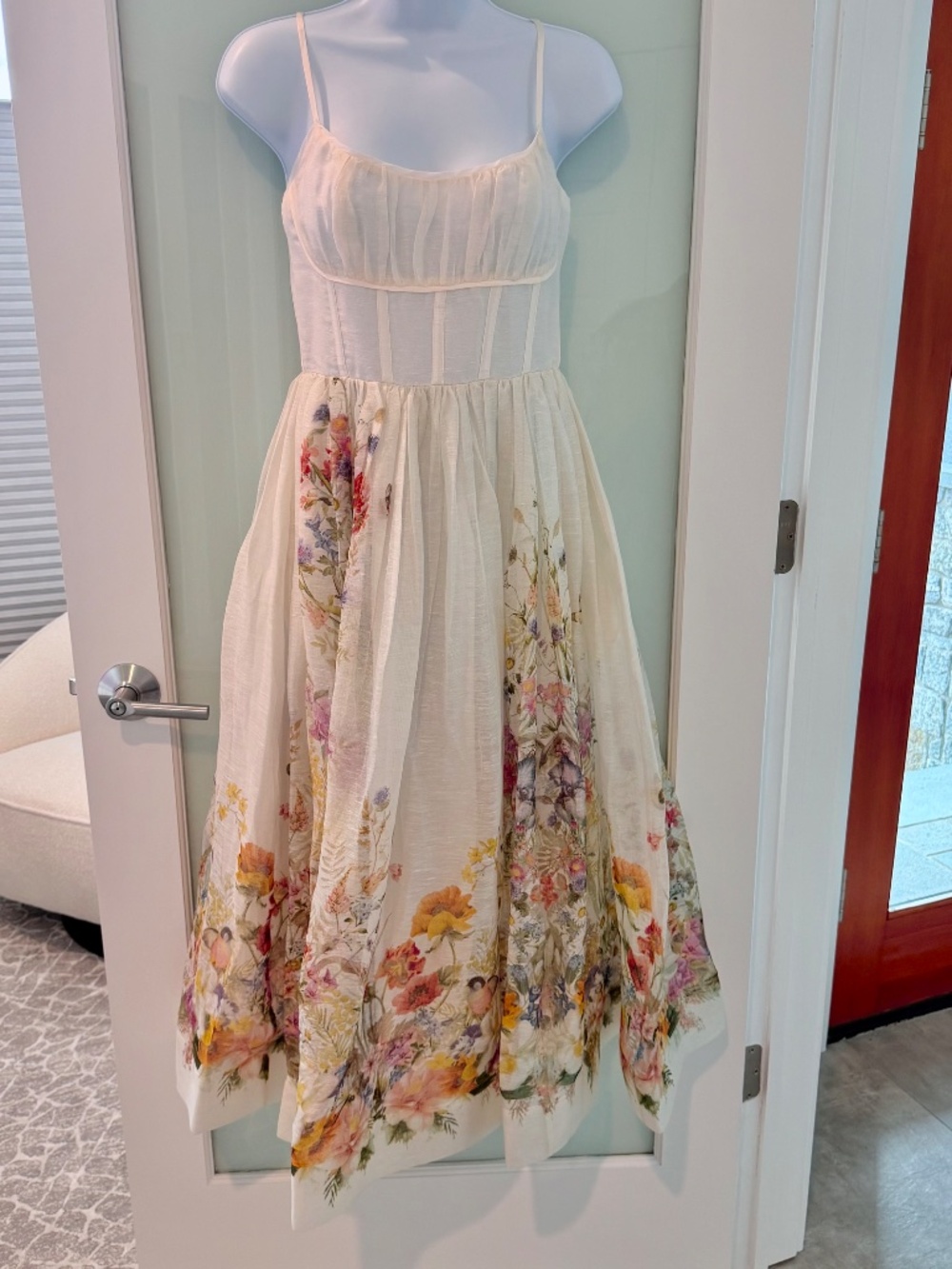 Zimmermann Natura Ivory Wildflower Ruched Midi Dress Size 1, Small - Picture 3 of 16